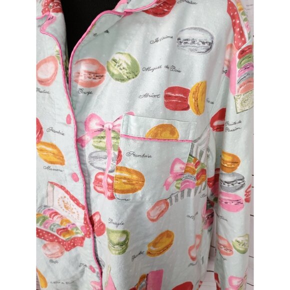 Nick & Nora "Macaroons" Flannel PJ Top Size XL Button Up‎ - Picture 6 of 7